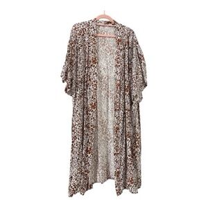 Leopard Print Open-Front Kimono Cardigan – One Size